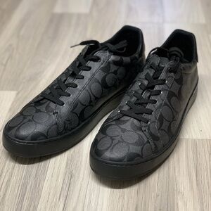 New COACH Signature Monogram Clip Low Top Sneakers Mens 12D Charcoal Black